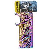 Iridescent Metal Lighter Case for BIC Lighters, Lighter Protector and Bottle Opener - Dragons