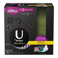 U by Kotex cleanwear ultra thin pads with wings, regular, unscented, 50 Count