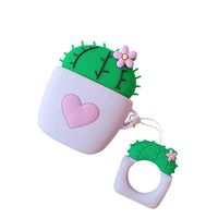 ICI-Rencontrer Creative Gardening Flower Ball Cactus Potted Plant Airpods Case Cute Heart Bonsai AirPods Accessories Wireless Charging Earphone Soft Silicone Protector Decoration Purple Heart