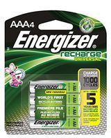Energizer Recharge  Universal 700 mAh Rechargeable AAA Batteries, Pre-Charged, 4 count