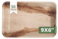 CaterEco Rectangle Palm Leaf Plates Set | 50 Pack | Size - 9 x 6 inches | Ecofriendly Disposable Dinnerware | Heavy Duty Biodegradable Party Utensils for Wedding, Camping & More