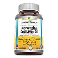 Amazing Omega Norwegian Cod Liver Oil - 1250 mg, 120 Softgels - Purest & Best Quality Cod Liver Oil, Extracted Under Strict Quality Standards from Around The Waters of Norway (Fresh Lemon Flavor)