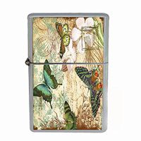 Perfection In Style Wind Proof Dual Torch Refillable Lighter Vintage Butterfly Design 004