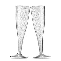 BloominGoods Plastic Champagne Flutes | 50 LARGE 7 oz Silver Glitter Champagne Toasting Glasses | Disposable or Reusable (50-Pack)