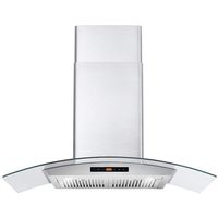 Cosmo COS-668AS900 36 in. Wall Mount Pro-Style Range Hood | 380 CFM Tempered Glass Ducted Exhaust Vent, 3 Speed Fan, LCD Digital Clock Display Touch Control Panel in stainless Steel