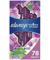Always Radiant Feminine Pads for Women, Size 2, 78 Count, Heavy Flow Absorbency, with Flexfoam Wings, Light Clean Scent, 26 Count, Pack of 3 - 78  Count Total)