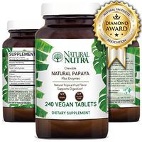 Natural Nutra Papaya Chewable Plant Enzymes for Digestion, Bloating, Gas and Constipation Relief with Papain, Protease, Bromelain, Amylase and Protease, 240 Chewable Vegan Tablets