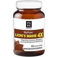 MyPure Lions Mane 4X Organic Mushroom Supplement by Pure Essence - 100% Real Mushroom Extract for Immune System Support, Combat Stress, Build Energy - 60 Caps