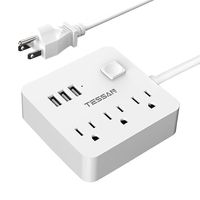 Power Strip 3 USB 3 Outlet, Desktop Charging Station 5 ft Extension Cord for Cruise Ship Accessories Dorm Room Plug Extender - White
