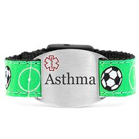 StickyJ USA Pre-Engraved Asthma Medical Alert Soccer Strap Bracelet