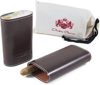 Andre Garcia Limited Edition Brown Lizard Leather Cedar-Lined Telescopic 3 Finger Cigar Case with Flat Buffalo Horn Accent