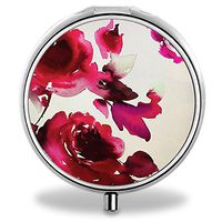 Flower Pill Case, Round Stainless Drug Organizer Container Medicine Cover for Pocket Daily&Weekly