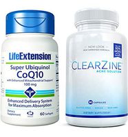 Life Extension Ubiquinol CoQ10 with ClearZine Acne Solution - Clear Skin Bundle | Powerful Synergistic Acne Pills for Teens, Adults | Premium Vitamins For Rapid Results from Cystic and Hormonal Acne