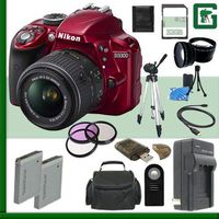 Nikon D3300 24.2 MP CMOS DSLR Camera Kit Bundle with Accessories (Red) (21 Items)