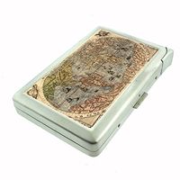 Perfection In Style Metal Cigarette Case with Built in Lighter Vintage World Maps Design 002