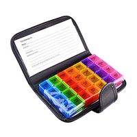 7-Day Pill Organizer,Extra Large Weekly Pill Box,4 Times a Day AM/PM Reminder Planner for Daily Medication and Travel Case for Medicine and Supplements，Attached A Leather Case