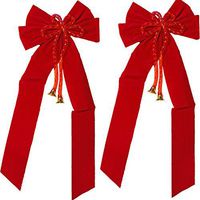 32" x 13" Red Velvet Christmas/Holiday Bows w/ Decorative Bells (2 Bows)