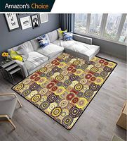 Hippie Plaid Area Rug, Vintage Pattern with Vivid Colorful Painted Circles and Dots Seventies Style, Durable Carpet Area Rug - Living Dinning Room Bedroom Rugs and Carpets(2.5'x 9')