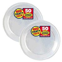 amscan Big Party Pack 100 Count Plastic Dessert Plates, 7-Inch, Clear