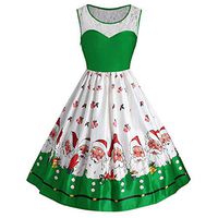 Liraly Womens Christmas Dresses Ladies Vintage Santa Xmas Printed Sleeveless Dress (Green ,US-8 /CN-M)