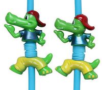 JTC Cartoon Plastic Reusable Drinking Straws 5 Piece (5Pcs Blue Crocodile)