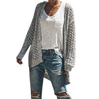HNTDG Fashion Women Open Front Knitted Long Sleeve Solid Color Cutout Cardigan Sweater Coat Gray