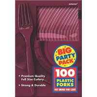 Amscan Big Party Pack 100 Count Mid Weight Plastic Forks, Berry