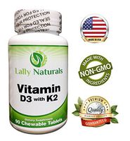 Pure Vitamin D3 with K2 - (MK 7) Dietary Supplement - Non-GMO - Cholecalciferol Vitamin D3 2000iu Vegetarian Complex - K2 Vitamin Supplement - Strong Bones & Healthy Heart - 90 Chewable Tablets