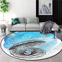 RUGSMAT Pearls Modern Flannel Microfiber Round Area Rug,Clam Seashell and Seaweed Non-Slip No-Shedding Kitchen Soft Floor Mat Diameter-35