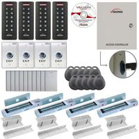Visionis FPC-7297 Four Door Access Control for Inswing Door 300lbs MagLock Time Attendance TCP/IP Wiegand Controller, Black Card Reader and Keypad, 10,000 Users Software Included