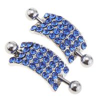 1Pair 1.8mm Crystal Nipple Rings Barbell Crystal Ball Piercing Nipple Tongue (Color - Blue)