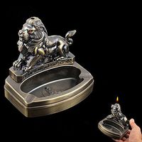 Piioket Lion Shaped Novelty Cigarette Cigar Lighter Refillable Butane Gas Lighter with Ashtray Ash Tray