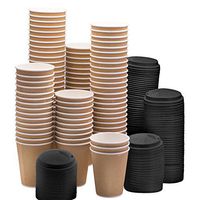 NYHI Set of 100 Ripple Insulated Kraft 16oz Paper Cups with 100 Black Lids for Hot Drinks-Tea & Coffee (100, 16 Ounce)