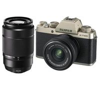 Fujifilm X-T100 Mirrorless Digital Camera, Champagne Gold with XC15-45mmF3.5-5.6 OIS PZ Lens XC 50-230mm (76-350mm) F4.5-6.7 OIS II Lens - Black