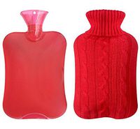 Attmu Classic Rubber Transparent Hot Water Bottle  with Knit Cover - 2 Fl Oz, Red