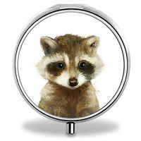 Little Raccoon Pill Case, Round Stainless Drug Organizer Container Medicine Cover for Pocket Daily&Weekly