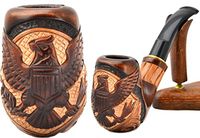 "American Eagle VI" pear tree wood hand made wooden tobacco smoking pipe + Pouch