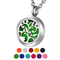 HOUSWEETY Aromatherapy Essential Oil Diffuser Necklace-Stainless Steel Locket Pendant,11 Refill Pads(Engraving)