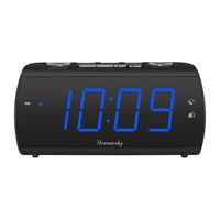DreamSky Digital Alarm Clock Radio with USB Charging Port, FM Radios with Headphone Jack, Large 1.8 Inch LED Display with Dimmer, Snooze, Sleep Timer, Plug in Alarm Clock Blue Display for Bedroom
