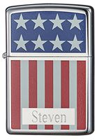 Personalized Zippo American Flag Colored & Chrome Lighter with Free Engraving