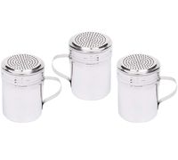 (Set of 3) 10 Oz Stainless Steel Dredge Shaker with Handle, Spice Dispenser for Cooking/Baking by Tezzorio