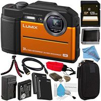 Panasonic Lumix DC-TS7 DC-TS7D Digital Camera (Orange) + DMW-BLC13 Lithium Ion Battery + External Rapid Charger + 128GB SDHC Card + Memory Card Wallet + Card Reader + Camera Floating Strap Bundle