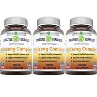 Amazing Nutrition Ginseng Complex - 1000 mg per Serving, 120 Capsules Per Bottle - Supports Healthy Immune Function, Brain Health, Promotes Energy Performance, Pack of 3 Bottles