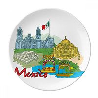 Mexico Culture Flag Famous Tourist Spots Graffiti Dessert Plate Decorative Porcelain 8 inch Dinner Home