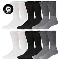 Big and Tall Diabetic Crew Socks, King Size Mens Athletic Crew Socks (13-16, Black/Gray/White) - 12 pairs