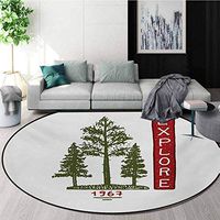 RUGSMAT Explore Small Round Rug Carpet,Coniferous Tree Silhouettes with Sketch Arrangement Vintage Arrangement Door Mat Indoors Bathroom Mats Non Slip,Diameter-39 Inch Ruby Forest Green