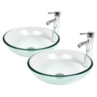 Glass Bathroom Clear Vessel Sink with Faucet,set of 2