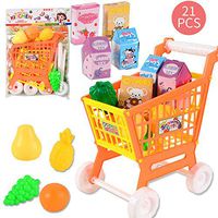 Shopping Cart Fruit and Vegetables Pretend to Play Children Kids Educational Toy, Pretend Shopping cart Toy Set, Brain Game,