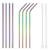 Longtong 304 Stainless Steel Metal Drinking Straws Ultra Long 10.5inches for 30oz Tumblers Cold Beverage (Set of 8, 4 Straight + 4 Bent + 2 Brushes) Rainbow