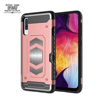 Compatible for Samsung Galaxy A50 case, Slim fit Cover 2 in 1 360 Degree Protection Hard Plastic case Ultra-Thin Hard Shockproof Non-Slip [Magnetic car] Anti-Fingerprint Bumper Cover (Rose Gold)
